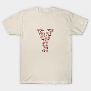 Floral Monogram Letter Y T-Shirt